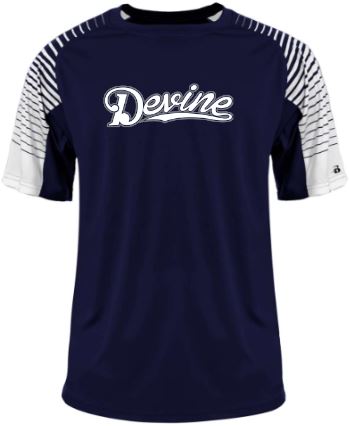 .Navy Devine line up dry fit tee.