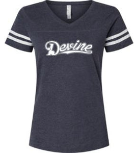 .Devine Vintage Navy women's cut V-neck Jersey Tee.