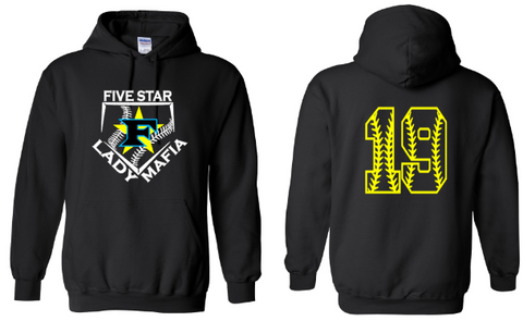. Black Five Star Mafia Hoodie with number.