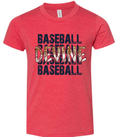 .Devine Baseball Heathered Red Unisex Bella Short Sleeve.