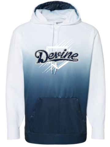 .Navy Ombre hooded Devine Baseball sweatshirt.