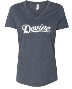 .Devine Baseball Womens V-neck Bella short sleeve.