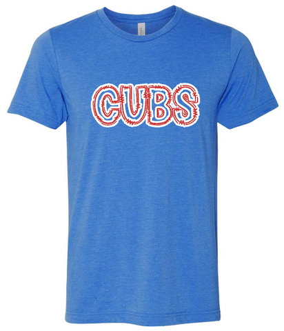 .Heather True Royal Bella Canvas Stitched CUBS Tee.