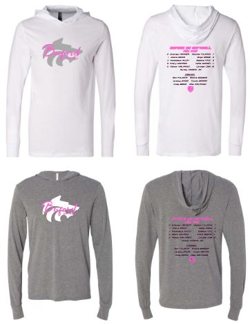 .Buford Softball Unisex Long Sleeve Bella Canvas with roster.