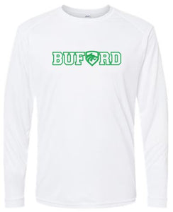 .Unisex Long Sleeve White Buford Performance Tee.