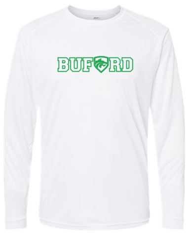 .Unisex Long Sleeve White Buford Performance Tee.