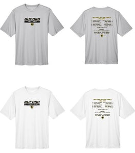 .Buford Softball Dry Fit Tee with Roster on the back.