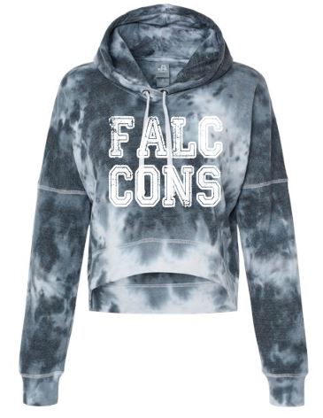 .FALCONS J. America - Women's Cropped Black Tie dye Hooded Sweatshirt.