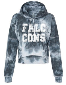 .FALCONS J. America - Women's Cropped Black Tie dye Hooded Sweatshirt.
