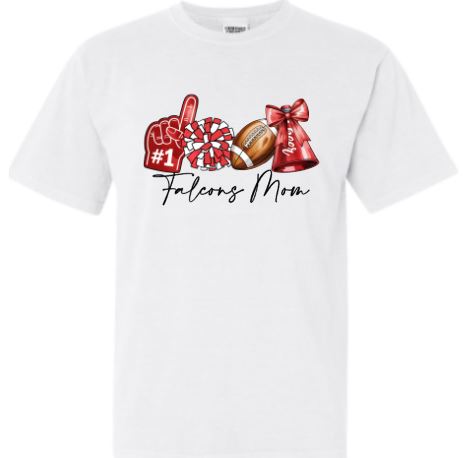 .Falcons Mom-Football/cheer White Comfort Colors Tee.
