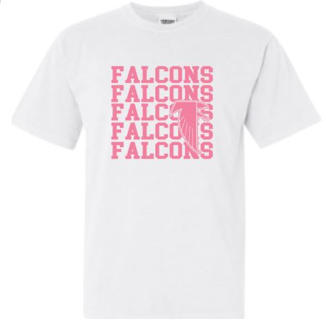 .FALCONS Pink Out White Comfort Colors Tee.