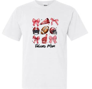 .Falcons Mom-Football/Cheer Stacked White Comfort Colors Tee.