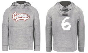 .Grey Performance fleece hoodie with number.