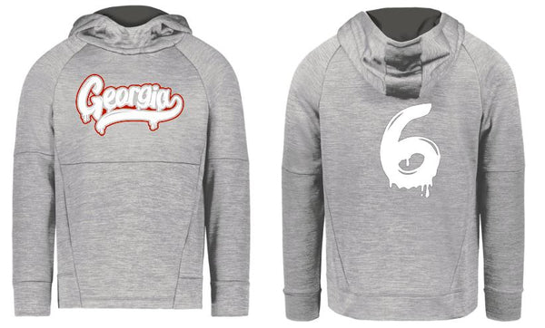 .Grey Performance fleece hoodie with number.