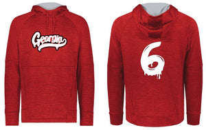 .Scarlet Heather Performance fleece hoodie with number.