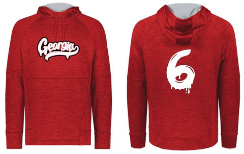 .Scarlet Heather Performance fleece hoodie with number.