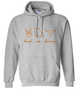 .Hook 'em Sport Grey Gildan Hoodie.