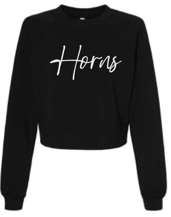 .Black Horns Cropped BELLA + CANVAS - Women's Raglan Pullover Fleece.