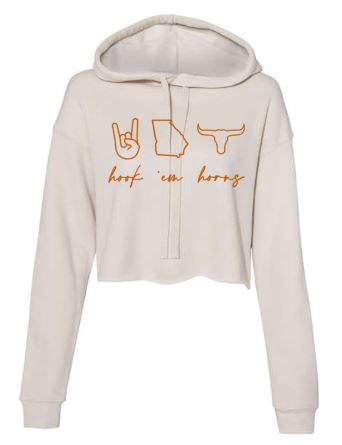 .Women's Cropped Hoodie-Heather Dust-Hook 'em Horns.