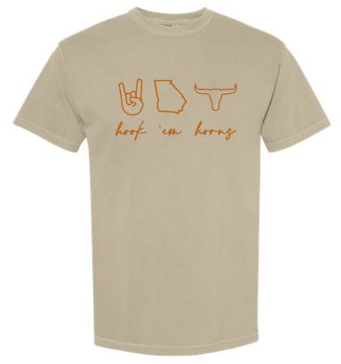 .Khaki Hook 'Em Horns Comfort Colors Short Sleeve.