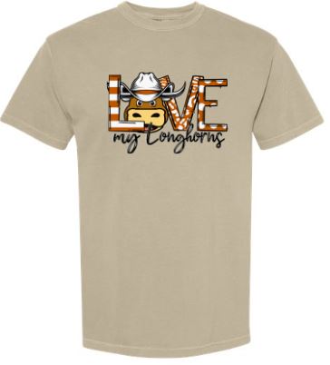 .Khaki Love my Longhorns Comfort Colors Short Sleeve.