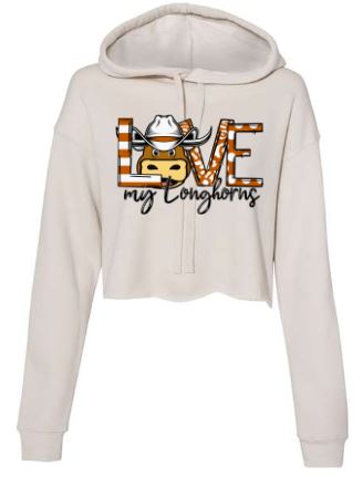 .Women's Cropped Hoodie-Heather Dust-Love my Longhorns.