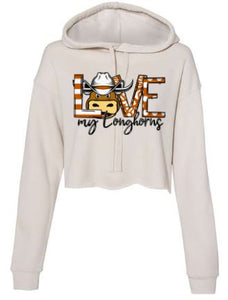 .Women's Cropped Hoodie-Heather Dust-Love my Longhorns.