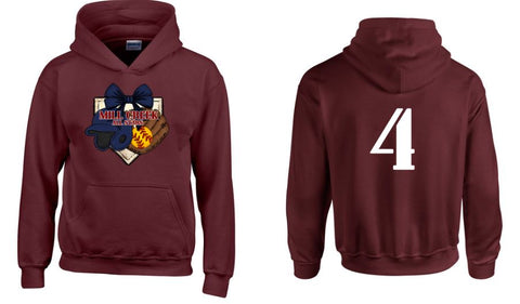 .Mill Creek All Stars Softball Hoodie with number.