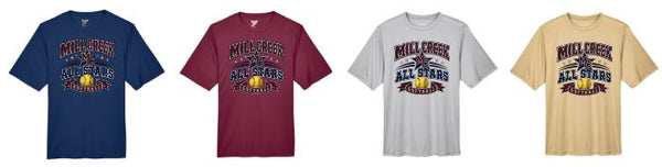 .Mill Creek All Stars Dry Fit Tee with Roster on the back.