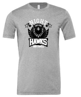 .Night Hawks Softball Grey Bella Canvas Tee.