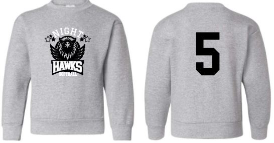 .Night Hawks Softball Crewneck With Number.