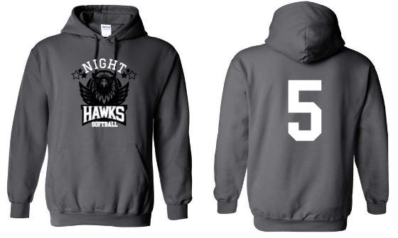.Night Hawks Softball Hoodie With Number.