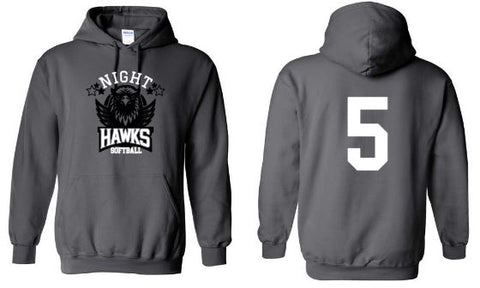 .Night Hawks Softball Hoodie With Number.