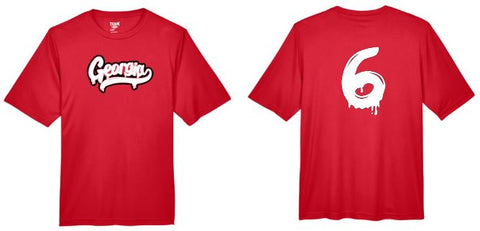 .Georgia Red Short Sleeve Tee with Number.