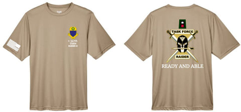 .Tan Dry Fit Tee with personalization.