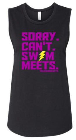 .Bella Canvas Heathered black ADULT Sorry Can't Swim Meet tank.