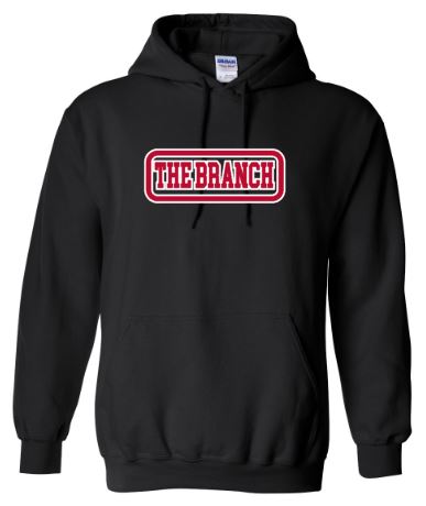 .THE BRANCH Black Gildan Hoodie.