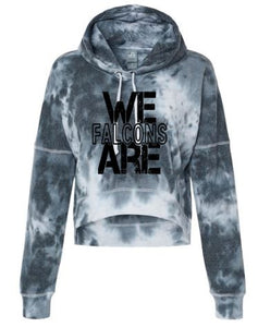 .WE ARE FALCONS J. America - Women's Cropped Black Tie dye Hooded Sweatshirt.