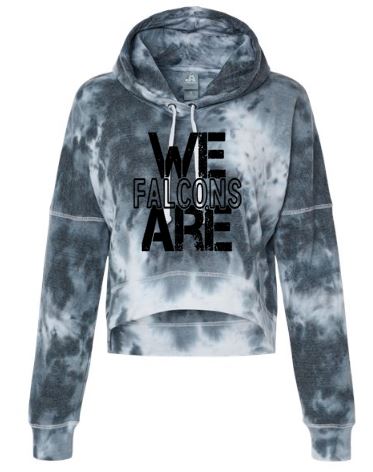 .WE ARE FALCONS J. America - Women's Cropped Black Tie dye Hooded Sweatshirt.
