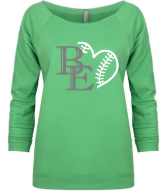.BE Heart Next Level 3/4 Raglan Crew.