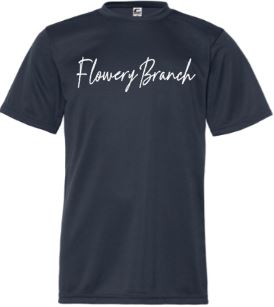 .Flowery Branch script moisture wicking Unisex NAVY ADULT Tee.
