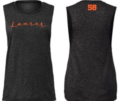 .Lanier Script Muscle Tank with number.