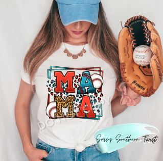 .Red white and Blue baseball Mama Bella Canvas Tee.