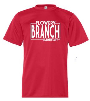 .Flowery Branch Elementary Moisture Wicking Unisex RED YOUTH Tee.