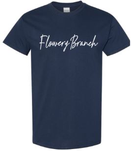 .Flowery Branch script Cotton Unisex NAVY ADULT Tee.