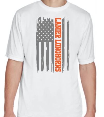 .Distressed Flag ADULT Polyester Tee.