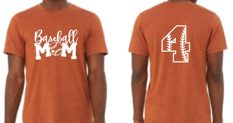 .Baseball Mom Bella + Canvas Number Tee 2x-4x.