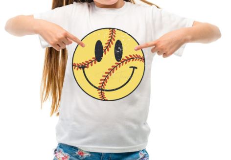 .Softball Smiley Face Short Sleeve Tee.